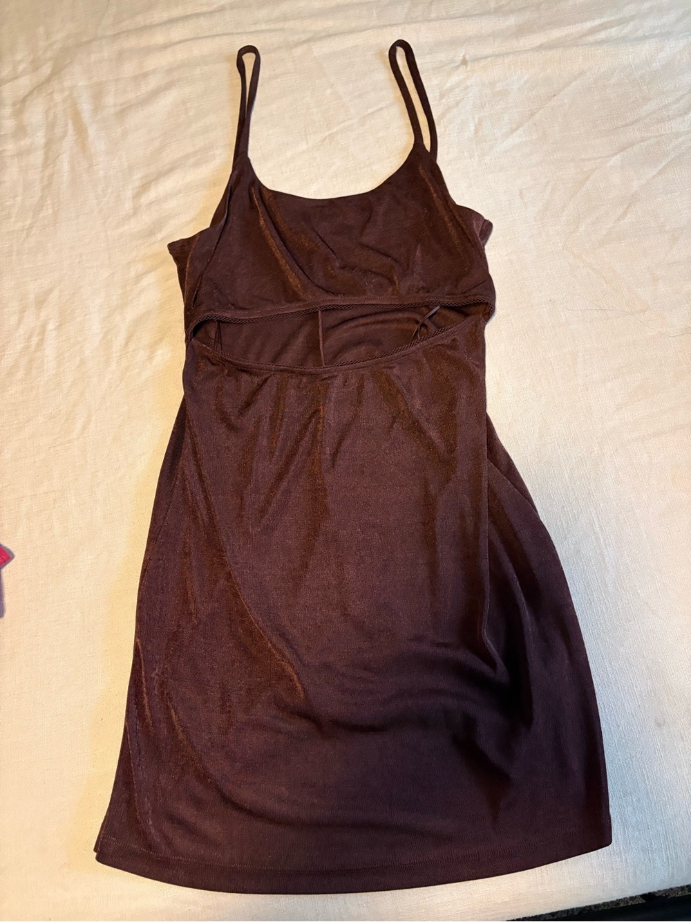 La Hearts Brown Spaghetti Strap Cutout Mini Dress